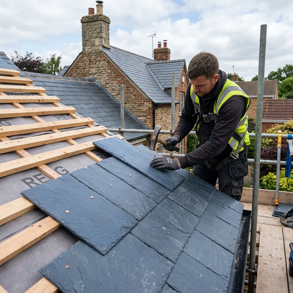 UK Slate roofing project in progress